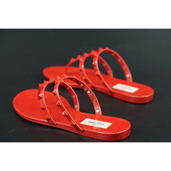 Valentino Rockstud Gladiator Thong Jelly PVC Sandals SZ 36 New Red Rosso $495 - Picture 4 of 11